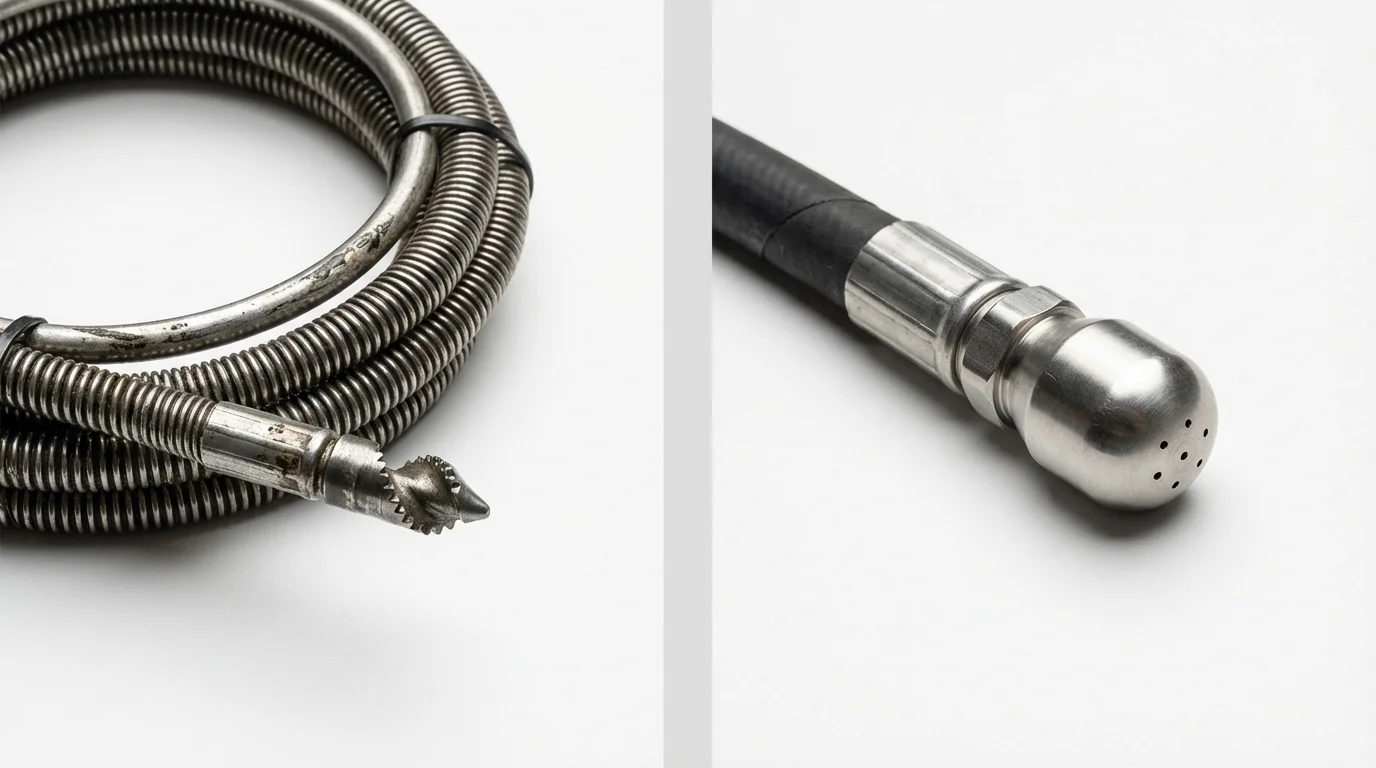 Drain snake cable and hydro jetting nozzle used for drain cleaning in Moody, TX