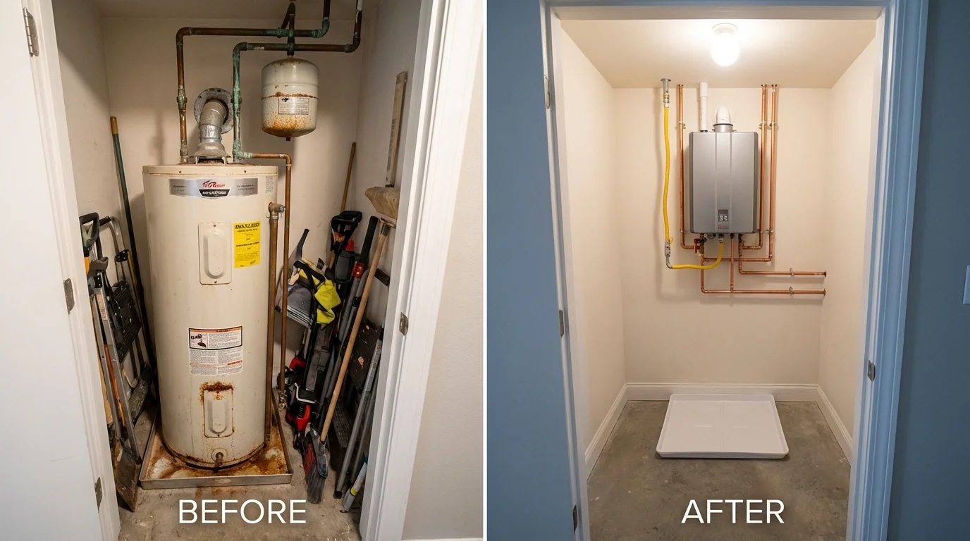 Tank water heater versus wall-mounted tankless unit comparison for Moody, TX homeowners