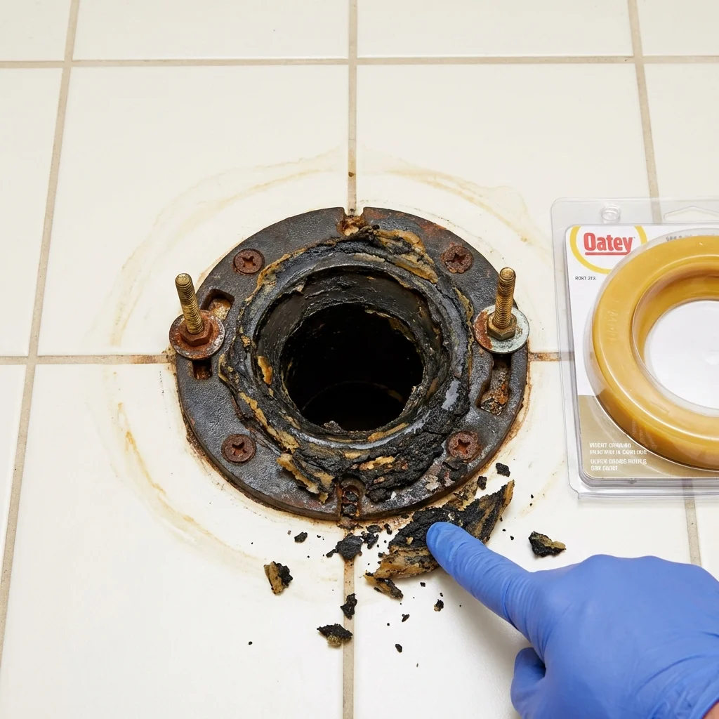 Failed wax ring showing water seepage at the base of a toilet in a Moody, TX home