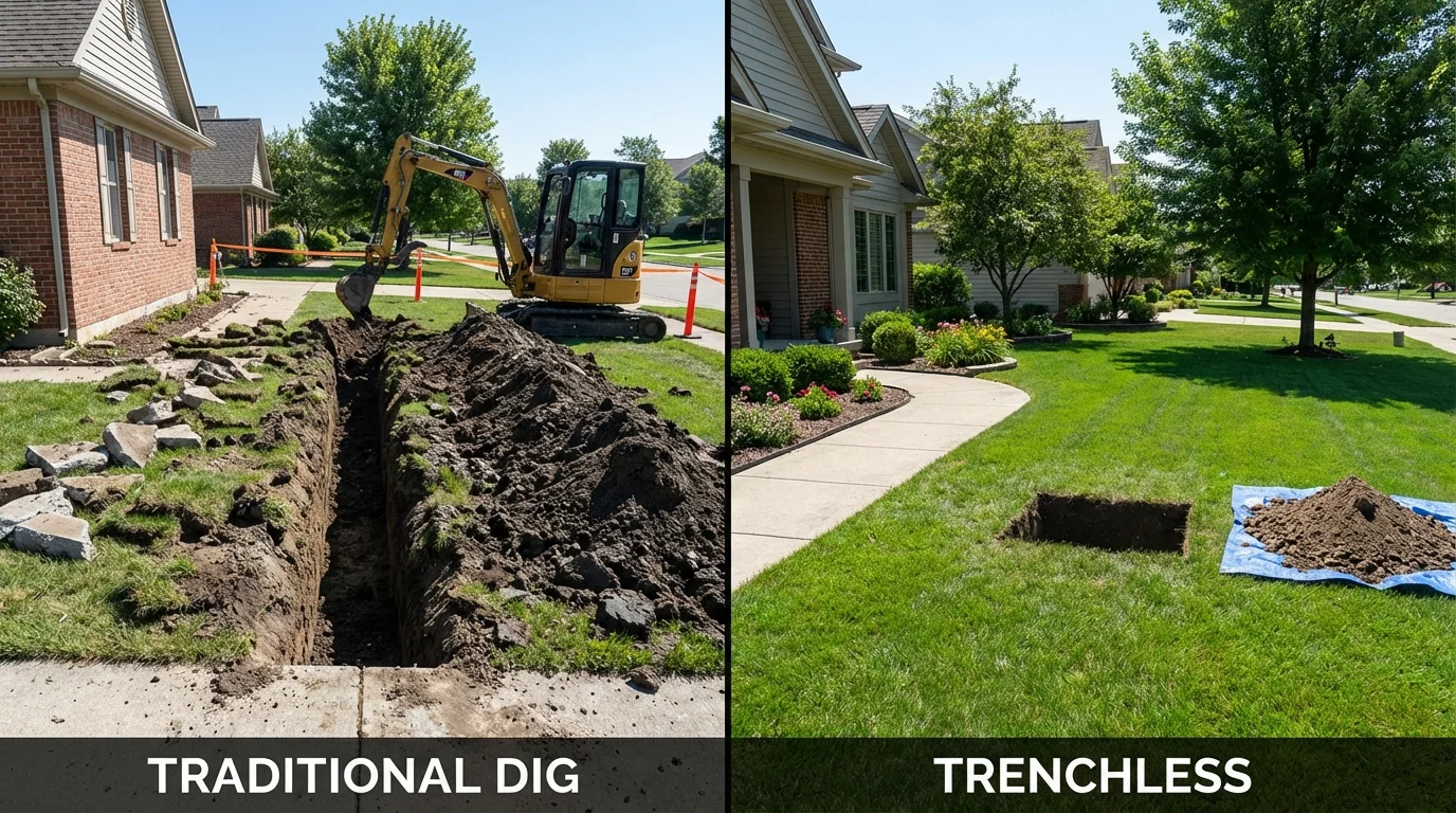 Trenchless sewer repair with minimal yard damage versus traditional excavation in Moody, TX